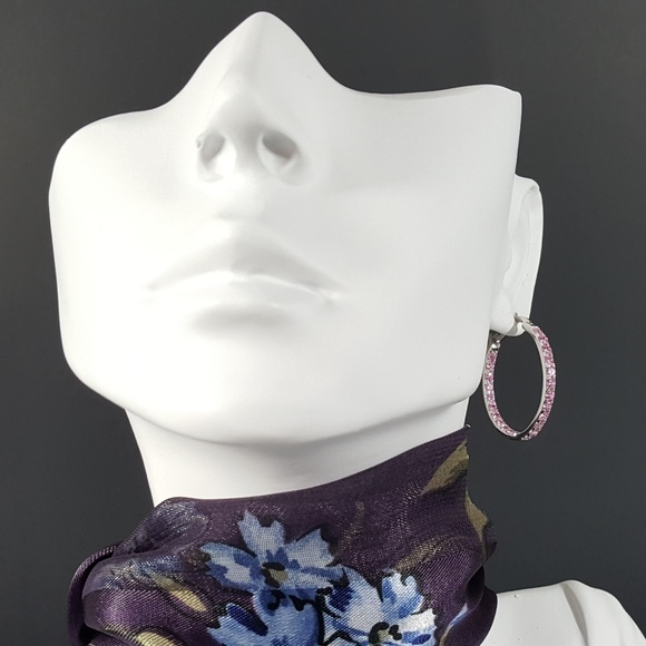 Pink Cubic Zirconia Inside Out Hoops - Picture 7 of 8